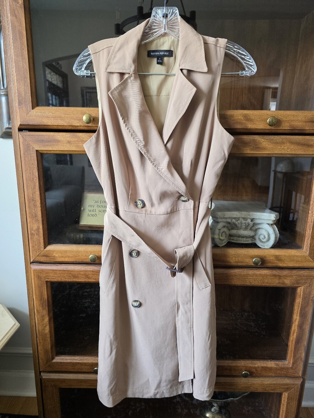 Banana Republic Khaki Double-Breasted Trench Dress Sz 4 Belted Womens Mini